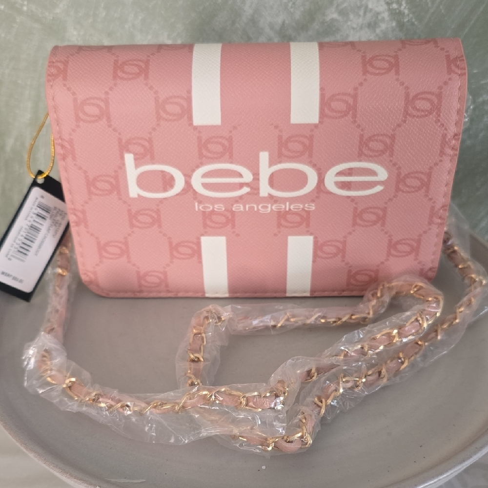 bebe Pink Logo Crossbody with Gold-Tone Chain